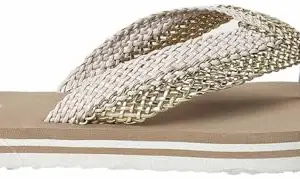Max Women Shimmery Open Toe Flip Flops,BEIGE,37