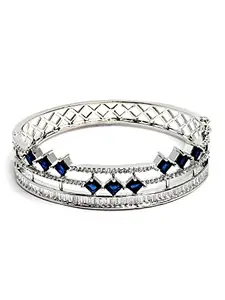 Karatcart Silver Tone Blue American Diamond Studded Bangle for Women