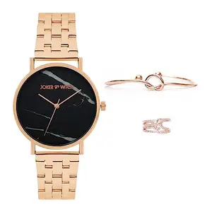Joker & Witch Stainless Steel Women In The Spotlight Love Triangle Analogue Watch, Black Dial, Rose Gold Band