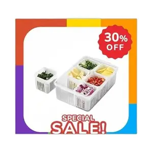 Fridge Storage Organizer Box Set for Vegetable | Drain Cup 6 in 1 Grid Removable Fridge Storage Boxes for Chopped Vegetables |Design - 527 Food Storage Containers