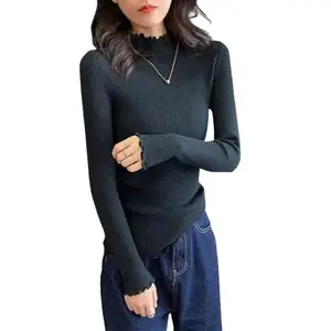 R LON RZLECORT Ribbed Turtle Neck Sweatshirt Casual Wear/Full Sleeves Tops for Women and Girls Black