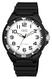 Q&Q Men’s Analog Watch – White Dial, Black Resin Band, 43mm Case, 100M Water Resistant - VS44J001Y