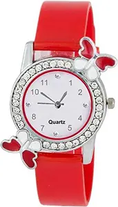 Zeydan Girl's Analog Stylish Diamond Studded Butterfly Watch (red)