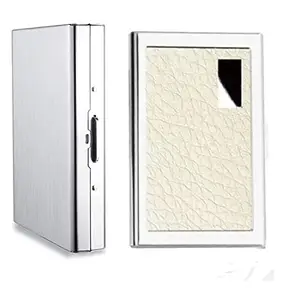 Stealodeal 6 Slot White Leather with 8 Slot Silver RFID Blocking (Unisex) Card Holder (Combo of 2)