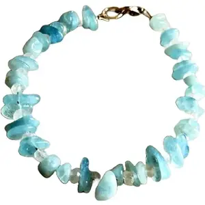 RRJEWELZ Aquamarine & Rainbow Moonstone bracelet for men & women - 4-8mm Nugget Chips Rough beads - 7 Inch with Gold plated clasp – Healing, Fashion, Gift, Spiritual, Yoga|LCBR_RR_06980