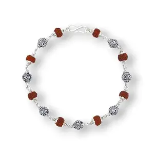 Celestora 925 Sterling Silver Rudraksha Bracelet with Shree Beads – Spiritual Rakhi Gift, Handmade & Unisex