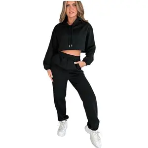 Couples emotion Western Black Crop Hoodie and Pajama for Women and Girls | Best Winter Combo for Girls and Women for Winter | Unique Crop Jacket and Pajama for Women M