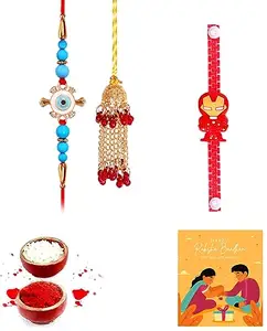 Shivshakti Exports Bhaiya Bhabhi and kids Rakhi Gift Set With Greeting Card and Roli Chawal - BBKS106