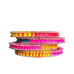 Aaroz and Company Aaroz & Co.: Luxe Multicolor Lac Bangles with Rhinestones - Elevate Your Style! (2.4)