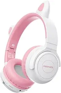 Promate Kids Wireless tooth Headphones, Kawaii Style Wired/Wireless Foldable Headphones