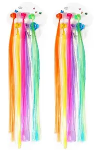 BEING BELLA 12 Pcs Hair Extensions with Hair Clips Artificial Rainbow Wig Braids Extensions Hair Styling Accessories for Baby Girls Multicolor
