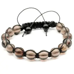 Lady Works Natural Smoky Quartz Threaded Shamballa Bracelet 10mm Round Smooth Beads Smoky Quartz Adjustable Thread Bracelet. Unisex Macrame Yoga Bracelet.|LW_TDBR_1695
