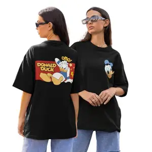 Broke Memers Oversized Honk Disney Collection Cotton Graphic Print Drop Shoulder T-Shirt for Women and Men (M, Black)