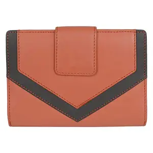 Leatherman Fashion LMN Genuine Leather Women's Orange Grey Wallet 9 Card Slots