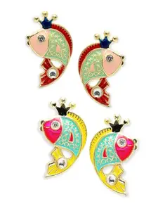 OOMPH Jewellery Combo of 2 Pink Enamel Stud Earrings - Indo-Western Feng Shui Good Luck Fish Design for Women & Girls (HCE237-HCE238_Z)- For Women & Girls Stylish Latest