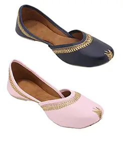 Combo Women & Girls' Ethnic Shoes | Punjabi Jutti | Nagra | Traditional ?Jutis/Mojari/Belly Bellies for Women Pink