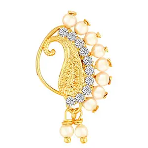 VFJ VIGHNAHARTA FASHION JEWELLERY Vighnaharta Gold Plated with Peals Alloy Maharashtrian Nath Nathiya./ Nose Pin valentine day gift valentineday gift for her gift for him gift for women gift for women VFJ1008NTH-Press