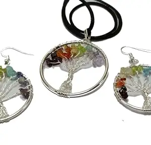 Seven chakra stone Tree of life handmade Silver wire wrapped Round Pendants with erring for jewelry accessories marking