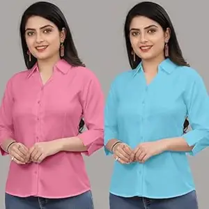 Formal Cotton Blend Shirt for Women with 3/4 Sleeve for Casual Wear Combo of 2
