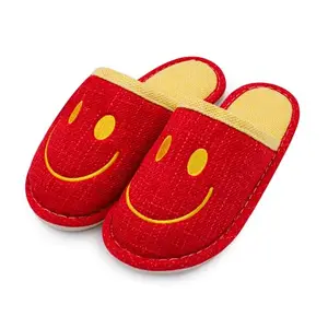 VRITRAZ Smiley Design Comfortable | Anti Skid | Lightweight Indoor Winter Slipper For Mens and Womens, Warm House Chappal (Color-Red, Size-6)