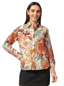 Ravaiyaa - Attitude is everything Ravaiyaa Women Printed Regular Fit Full Long Sleeves Spread Collar Neck Cotton Shirt