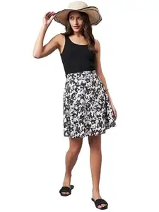 Style Quotient Women Black and Off White Floral Printed Polyester Mini Skirt