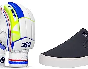 DSC 1500398 Intense Attitude Men's Polyester Cricket Right Batting Gloves (Colour May Vary) Beamer Cricket Shoes for Men (9 UK, Fluro Orange-White)