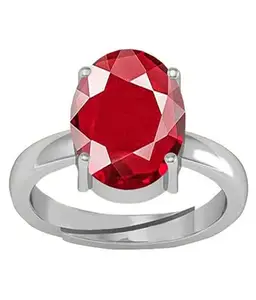 SIDHGEMS 7.25 Ratti Natural Certified Red Ruby Manik Gemstone Silver Plated Panchdhatu Ring for Men and Women