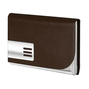 SRJMH Lorem Brown Small Pocket Sized Metal ID, Credit-Debit Card Holder with Magnetic Shut Button for Men & Women WL606