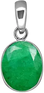 JAGDAMBA GEMS Natural 10.25 Ratti 9.90 Carat Emerald Pendant Locket (Natural Panna/Panna Stone Silver Plating Pendant Locket) Original AAA Quality Gemstone Pendant for Men