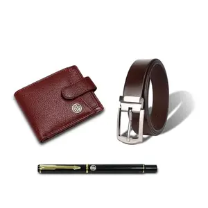 HAMMONDS FLYCATCHER Gift for Men Combo - Genuine Leather Wallet and Belt Set with Ball Pen - 5 ATM Credit/Debit Card Slots - Fits Waist 28-46 - Ideal Birthday or Special Occasion Gift - Brown