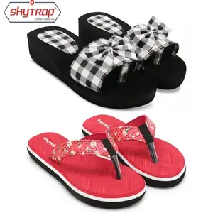 Skytrap Women Black, Red EVA Slippers Flipflop Combo of 2 (numeric 4)