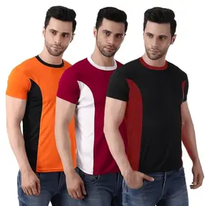 STYLE PITARA Pack of 3 Men's Half Sleeve Round Neck T-Shirt for Gym/Sports/Yoga (Orange,Maroon,Black) L