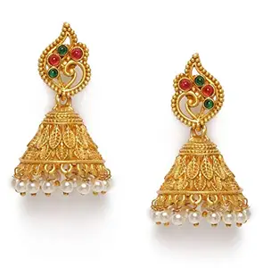 AccessHer Matte Gold Plated Ruby Green Studded Dome Shaped Jhumki Earrings For Women & Girls | Gifting for Karwachauth | (Multi3)