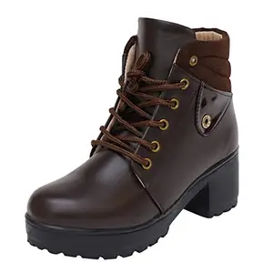 XE Looks 100% Vegan Leather Women's Brown Ankle Boots | Trendy Lace-Up Design with Heel | Durable Leather Upper & Cozy Lining | Comfortable Boots For Girls & Women UK-5