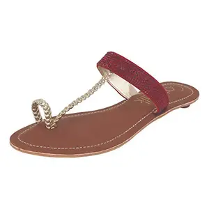 Catwalk Women's Embellished T-Bar Toe Ring Slip Ons - 5 UK/India (37 EU) (3581E-5) Red