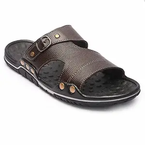 FEATHER LEATHER Men's Comfortable & Fashionable Sandals & Slippers | Casual Lightweight Slipper/Flip-Flop for Men | Indoor/Outdoor/Chappal (Brown - 8 UK)
