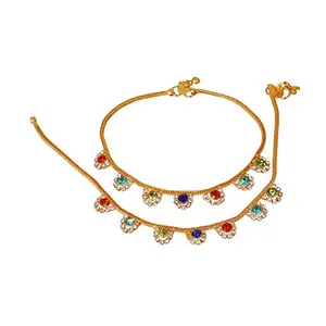 Shreyadzines CZ stone gold polish anklets/pajeb/payal for women and girls (Multicolor)