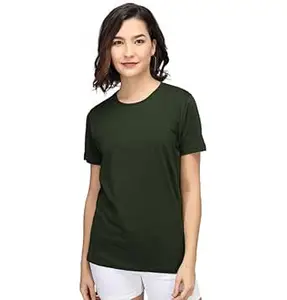Sleepynuts Women Boyfriend Plain Round Neck Half Sleeve T-Shirt