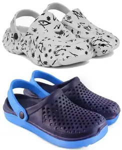 Pampy Angel Combo Pack of 2 Slipper/Flip Flops/Slides/Clogs/Sandals with Adjustable Back Strap for Men,(Cl-N11-Grey,Cl-400-Blue),6 (UK/India)