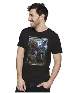 ALLEN BLACK Men's & Women's Regular Fit T-Shirt Freddie Riding Dragon - Iron Maiden 100% Cotton Unise T-Shirt Black_MADEND20-Black S Men Round_