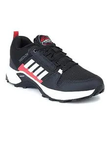 ABROS Radiuz Running Sports Shoes Breathable Upper Mesh with Phylon Sole Memory Foam Insole Casual Walking & Gym Shoes for Mens (Black/Red 7)