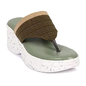 ZAPATOZ Women's Stylish Wedge Heel Sandal, Green, White (5UK)