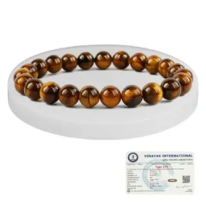 Reiki Crystal Products Certified Tiger Eye Bracelet with Selenite Charging Plate Crystal Cleansing & Recharging | Certificate of Authenticity | Tiger Eye Bracelet