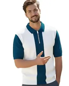 Enitor Mens Half Sleeves Polo Neck T-Shirt, Casual Summer Wear T-Shirt for Men, Streetwear Half Zipper T-Shirts for Boys, Stylish Everyday Tshirts for Boy
