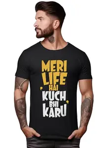 Peppyzone Men's Hindi Funny Quotes Printed T Shirts for Men, Trendy Typography Quotes Tshirt for Men (3XL, Black3)