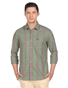 Arrow Men's Checkered Slim Fit Shirt (ASADOSH1586_Medium Green 42)