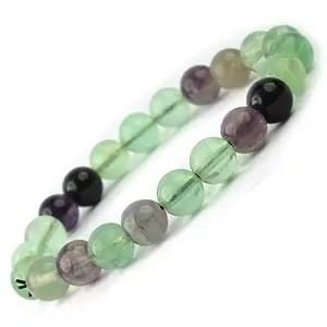 Divine Crystal Treasures Natural Multi Fluorite Crystal Bracelet for Positivity, Success, Chakra Healing and Meditation - Unisex Strechable Pure Natural Lab Certified Crystal Bracelet
