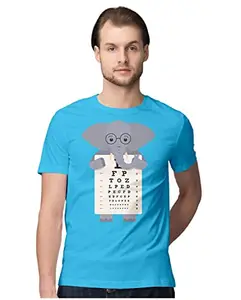 ALLEN BLACK Men's Regular Fit T-Shirt Elephant with Eye Chart 100% Cotton T-Shirt Sky Blue_ELECHAMEN-Sky Blue M Men Round_