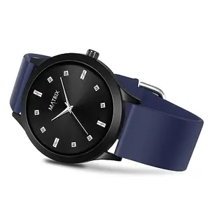 Matrix Dope Stone Studded Black Dial with Softest Silicone Strap Analog Watch for Men's & Boys (Blue)